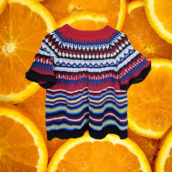 Hand Knit Open Front Short Sleeve Colorful Sweater - Picture 5 of 5